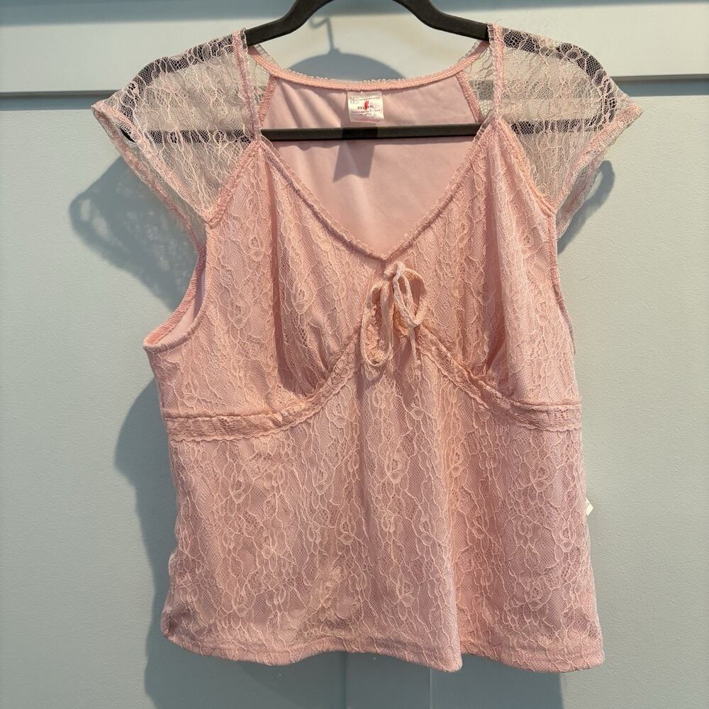 NWT Fairy Babydoll Y2K Top M Lace Pink Angel Mesh Overlay Coquette Dainty Whimsy